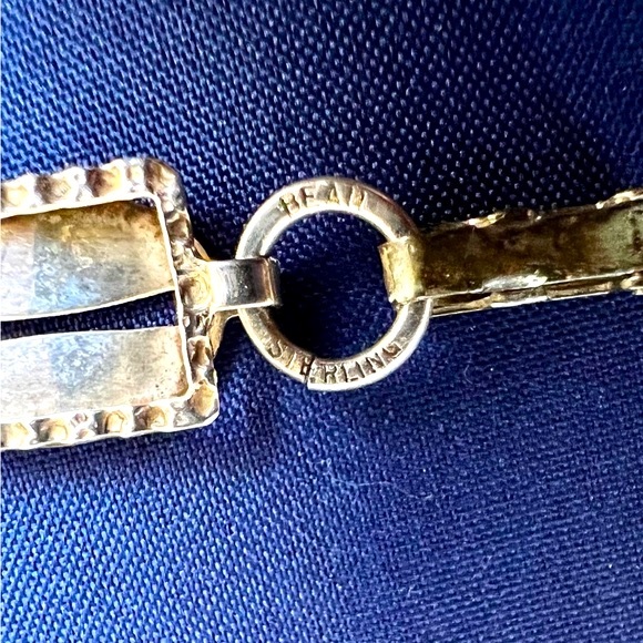 BEAU STERLING .925 Rectangular Link Bracelet Vintage Fold Over Clasp - Picture 5 of 13